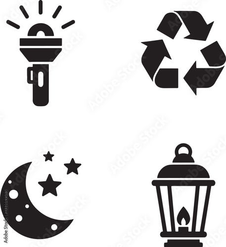 Eco friendly and celestial icons with light sources