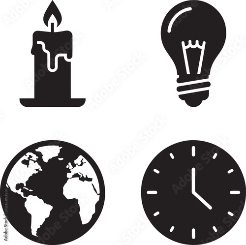 Symbols of time and illumination in silhouette style