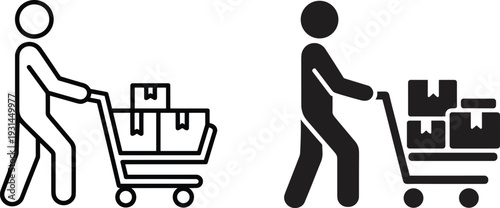 Black Silhouette Icon Set For Global Logistics Featuring Shipping Trucks Cargo Ships Airplanes Forklifts Warehouses Barcodes Location Pins And Professional Supply Chain Management