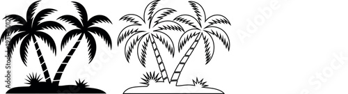 Palm tree island silhouette set tropical beach vector illustration