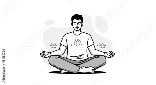 Man Meditating in Lotus Pose for Mindfulness and Stress Relief Illustration