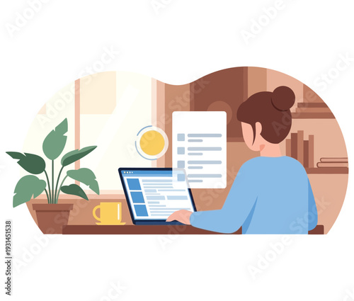 Remote work lifestyle woman working from home on laptop