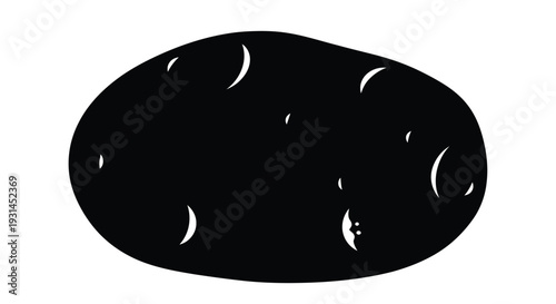 Simple black silhouette of a potato with eyes and a small smile on white background