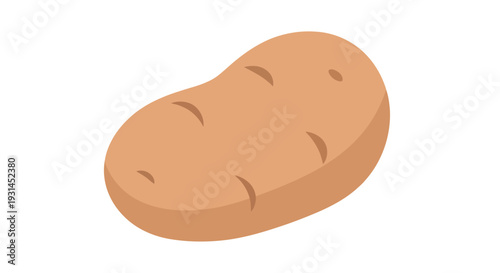 Simple illustration of a single brown potato with several eyes on a white background