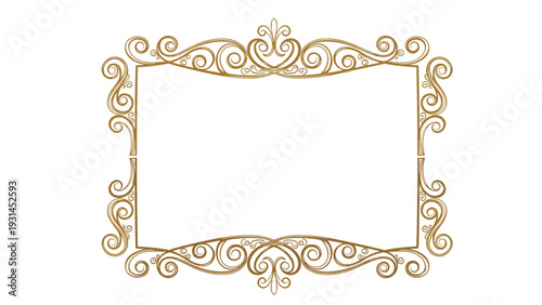 Ornate golden rectangular frame with elaborate scrollwork and filigree patterns ideal for vintage invitations or luxury certificates.