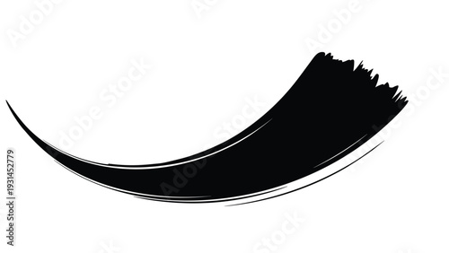 Thick black ink brush stroke curves across a white background representing artistic creativity, calligraphy, or minimalist japanese art.