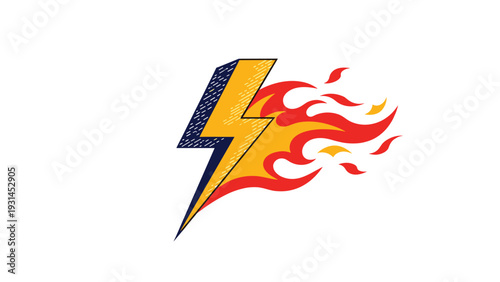 Powerful lightning bolt icon features a yellow and blue color scheme with a trailing fire tail to represent speed, energy, and high voltage.