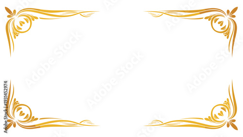 Elegant golden corner frame elements with classical scrolls and floral motifs on a clean white background for border design.