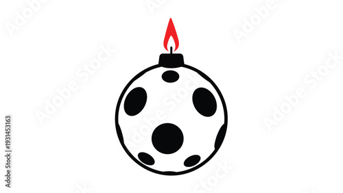 Graphic icon of a black and white spherical bomb with a lit red fuse and decorative circles on its surface.