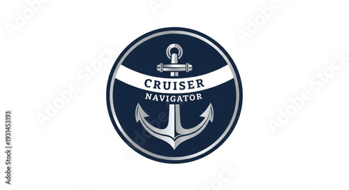 Circular emblem with anchor and text Cruiser Navigator.