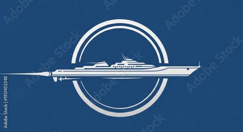Modern luxury yacht silhouette inside a circular frame.