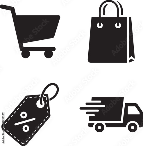 E commerce and shopping icons in silhouette style