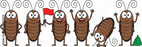 Funny Cartoon Cockroach Character Vector Illustration Set with Expressive Poses, Emotions and Humorous Actions for Kids
