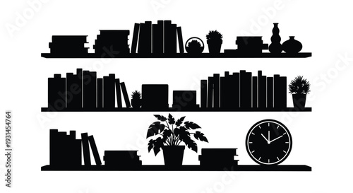 Bookshelves with decorative objects displayed in a striking silhouette