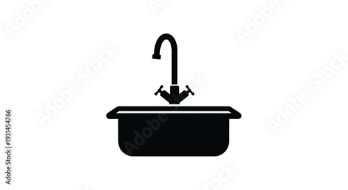 Simple black sink illustration with a faucet minimalist silhouette