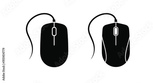 Two computer mice presented side by side in black silhouette
