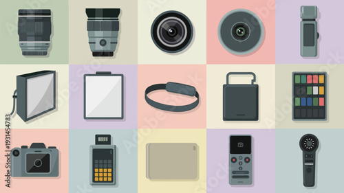 Vector Illustration Of A close up of a bunch of different types of electronics isolated on white background