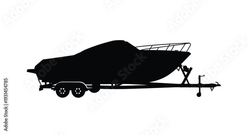 Black silhouette of a boat on a trailer simple design silhouette