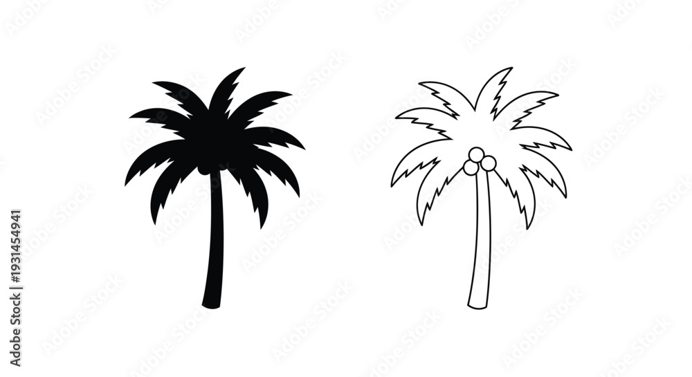 Obraz premium Two palm trees depicted one in stark black silhouette