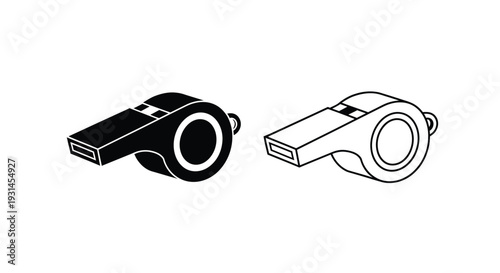 Two depictions of a whistle one filled and one outlined silhouette