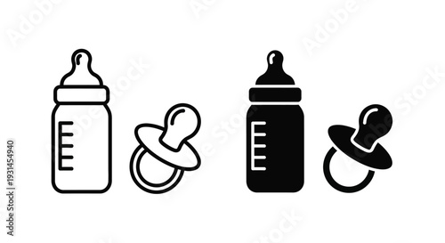 Baby items including bottles and pacifiers in a black silhouette