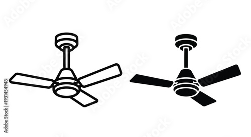 Two ceiling fans in a simple black and white illustration silhouette