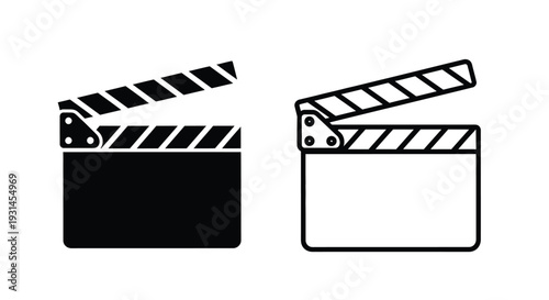 Two black clapperboards one solid one open in stark silhouette