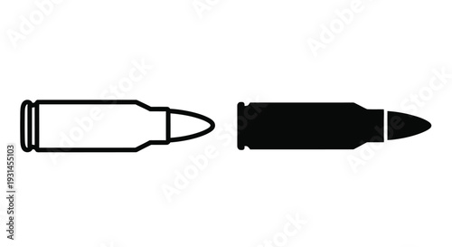 Two rifle cartridges depicted in a stark black silhouette