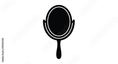 Simple black oval hand mirror design with elegant handle silhouette