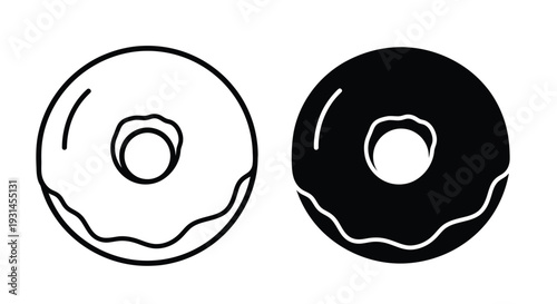 Two donuts one with outline and one solid in black and white silhouette