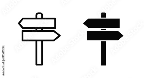 Two black signpost icons simple shapes direction indication silhouette