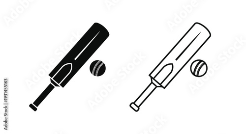 Two cricket bats and balls in a stark black silhouette