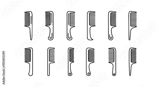 Collection of Black Outline Hair Combs on White Background
