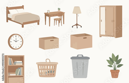 Vector Illustration Of There are many different items that are in this room isolated on white background