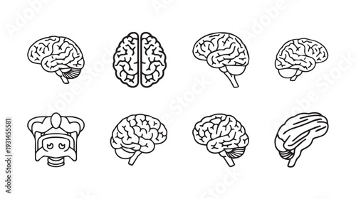 Collection of Brain Illustrations in Outline Style