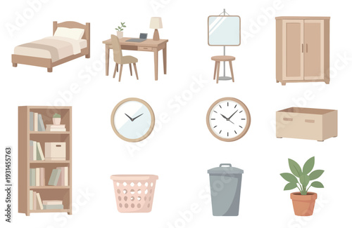 Vector Illustration Of A close up of a bunch of different items that are on a table isolated on white background