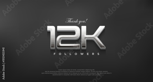 Simple and elegant thank you 12k followers, with a modern shiny silver color.