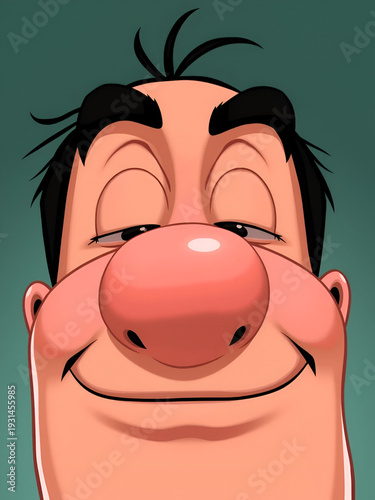 A cartoonish, exaggerated facial feature dominates the frame, showcasing an oversized, bulbous nose with pronounced nostrils and a subtle smile.