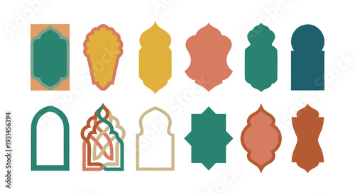 Collection of Islamic window frames, archways, and decorative shapes