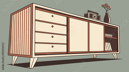MidCentury Modern Sideboard with Vintage Decor.