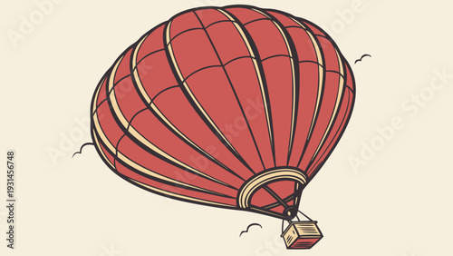 Red Hot Air Balloon Floating in the Sky.