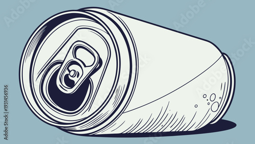 Single aluminum beverage can with pull tab open.