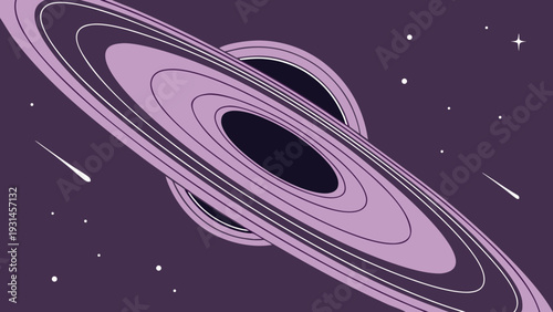 Black Hole in Space with Accretion Disk and Stars.