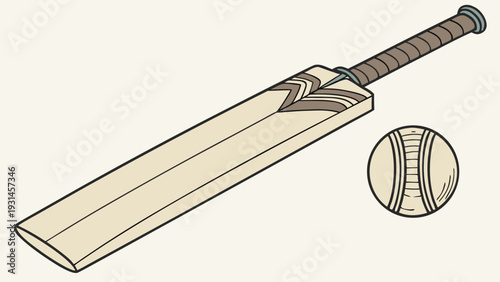 Cricket Bat and Ball Illustration.