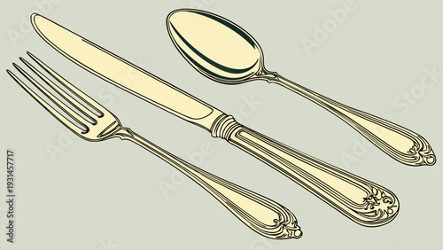Elegant Silverware Set with Fork Knife and Spoon.