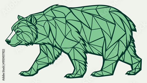 Geometric Green Bear Walking Abstract Illustration.