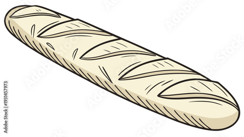 Handdrawn illustration of a classic French baguette perfect for bakery and foodrelated designs.