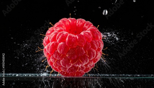 Fresh Raspberry Splashing in Water High Contrast Studio Shot for Healthy Eating Concepts and Lifestyle Ads.