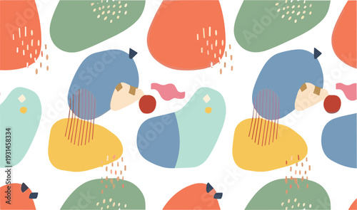 Abstract Mid Century Modern Seamless Pattern with Organic Shapes and Playful Textures for Textile, Wallpaper and Fabric Design