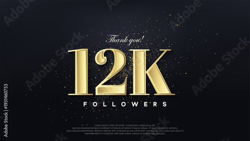 Design thank you 12k followers, in soft gold color.